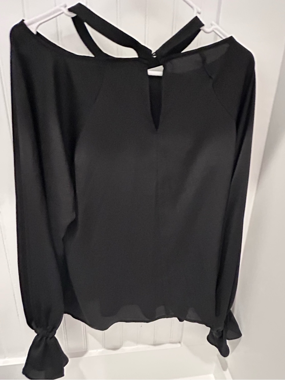 1. State Black Keyhole Long-Sleeve Blouse with Back Strap